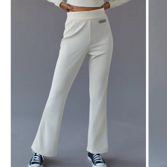adidas originals Urban Outfitters Flare Pants Cream Ribbed Legging Women Small - Picture 11 of 11